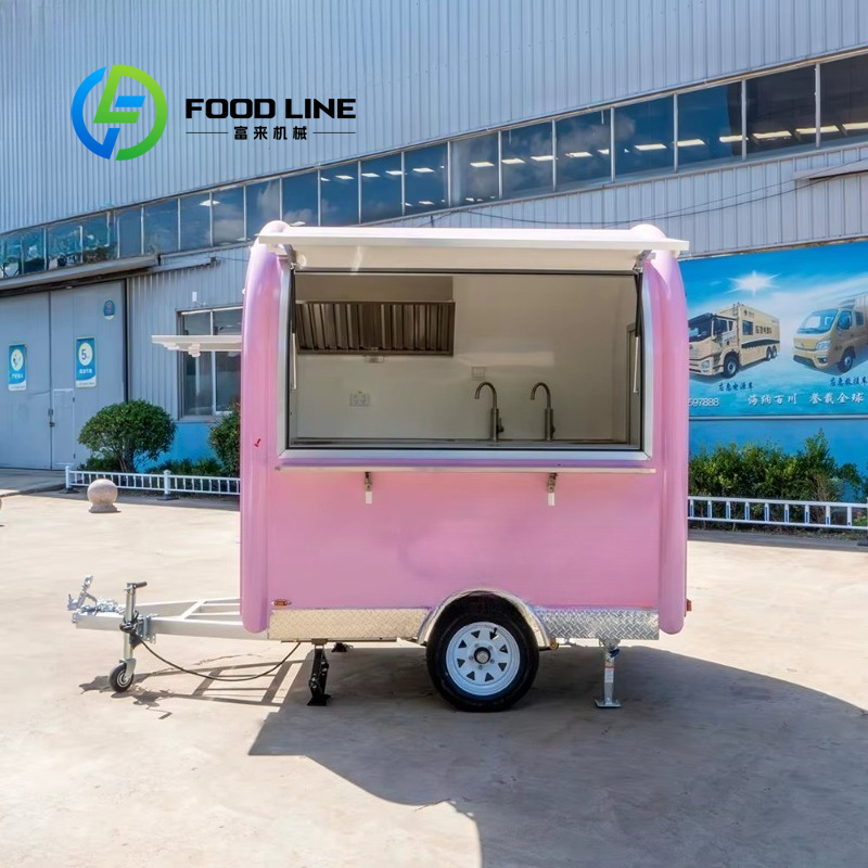 Food Snacks Catering - Mini-remorque alimentaire rose vintage personnalisée, cuisine